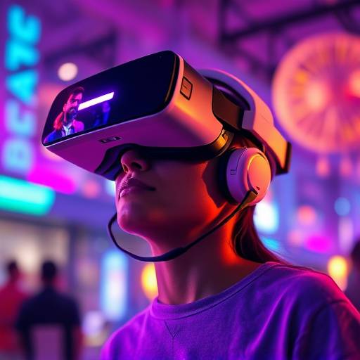 Person wearing a VR headset, experiencing a virtual reality environment